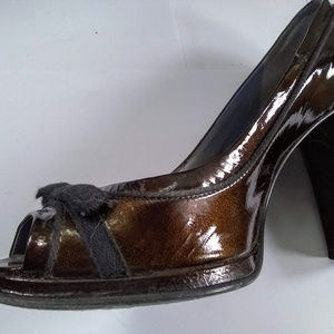 Marc By Marc Jacobs Brown Patent Peep-Toe Pumps